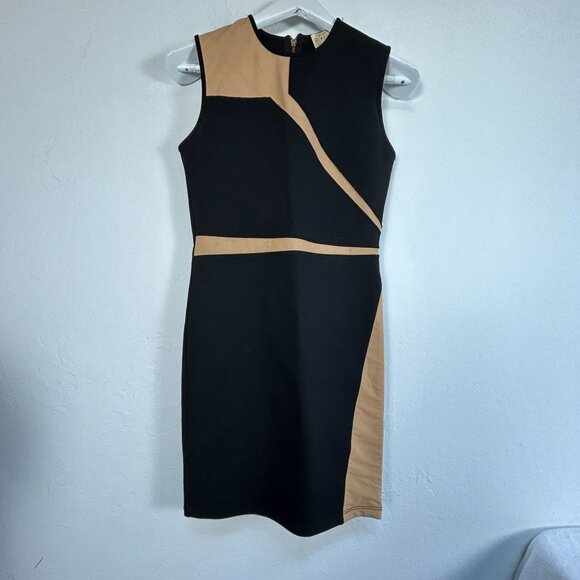 Torn By Ronny Kobo Womens Black & Tan Colorblock Sleeveless Bodycon Dress Medium - Picture 1 of 9